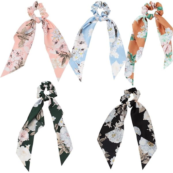 5 stk. satin hårspænder med sløjfe, blomsterhårbånd, elastiske hårbånd, hårbånd, hårbånd, hestehaleholder, hårtilbehør til kvinder og piger Mu multicoloured