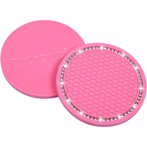 Bling-auton aluslaatat, 2 pakkausta PVC-auton mukitelineen automaattinen lisäalusta - liukumaton yleismaailmallinen ajoneuvon sisätilatarvike, kimmeltävä kristalliku Pink