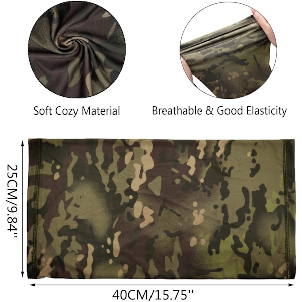 Camo-kepsar för män med svalkande halsbuff, baseballkepsar, ansiktshalsduk, mask, armétaktisk militärhatt, halsrör, snoods för löpning, jakt, camping Camo Army Green One Size