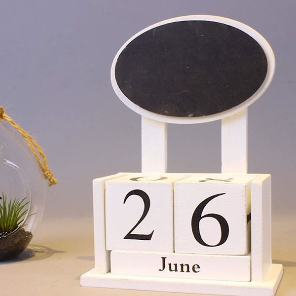 Kalenderblock för skrivbord, liten tavla, evighetskalender, skrivbordsblock i trä, månads- och datumsvisning, hemmagåva för hemmakontor, oval (1 st, träfärg)