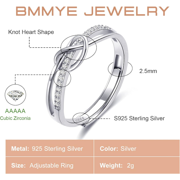Sølvringer for kvinner Kjærlighetsknute Ringer Justerbare Åpne Fingerfjærringer Smykkegaver Kryssede Ringer for Kvinner med Cubic Zirconia style13