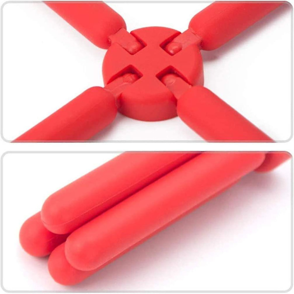 Foldbare Silikon Trivetter - Kryssformet Varmeisolasjonsunderlag Sammenleggbar Panneholder Tørkerack/Korker for Kanne, Potte, Retter, Tallerkener (2 stk, Blå+Rød