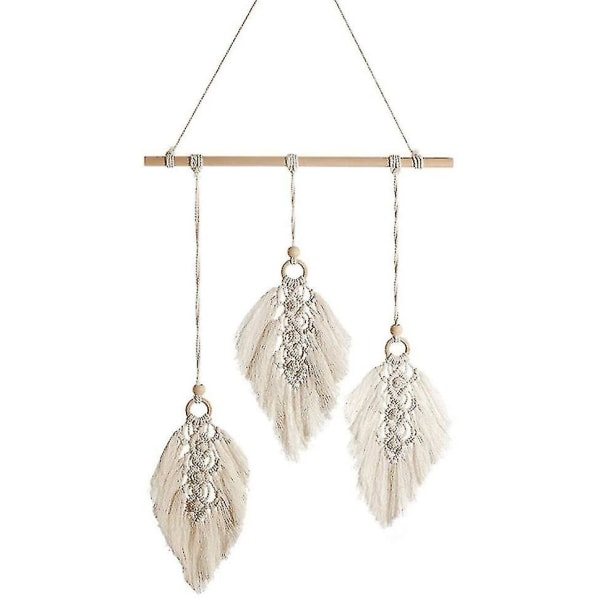 Makramé Væghængning Boho Dekoration, Vævet Væghængning Tapet Blad Fjer Bohemian Tapet Håndlavet Rum Dekoration Stue Soveværelse Dekoration