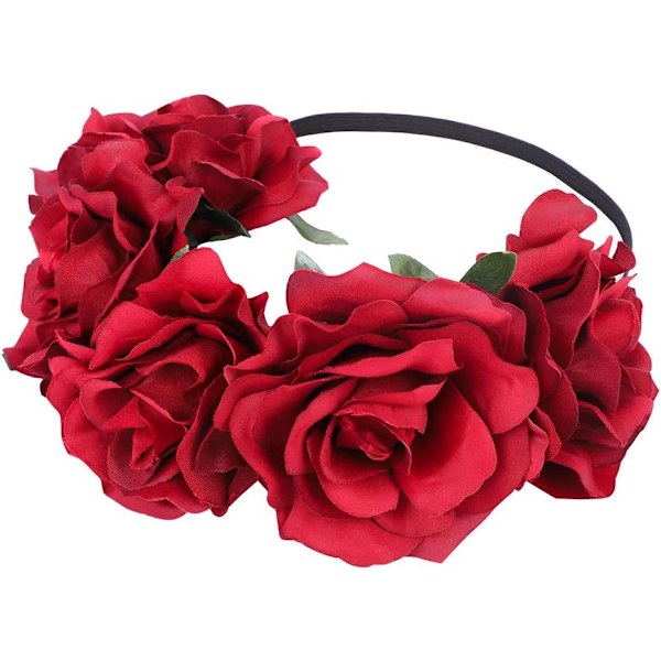 Blomsterkrans Hårband Bohème Bröllop Blomster Hårkrans Bröllop Hårband Garland Boho Blommig Hårband Krona Hårtillbehör, M, Röd Red 1 count (Pack of 1)