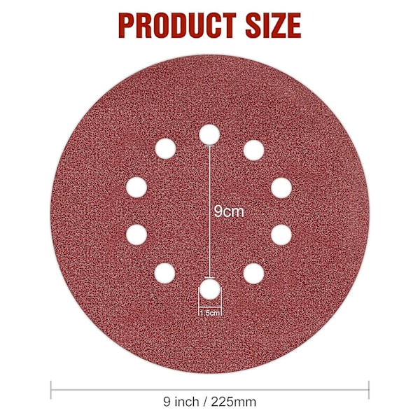 225mm slibeskiver 25 stk P120 korn 10 huller slibeskiver 225mm runde slibepapir til gipsvægssliber girafsliber