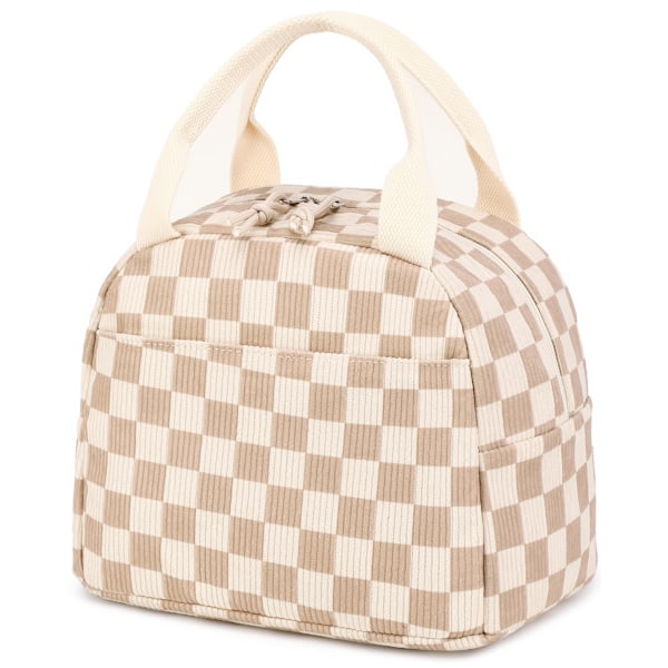 Frokosttaske til Kvinder Mænd Sød Fløjlsfrokosttaske Genanvendelig Isoleret Frokostboks Stor Kapacitet Genanvendelig Isoleret Køletaske (Fløjlsternet brun) Corduroy Plaid Brown