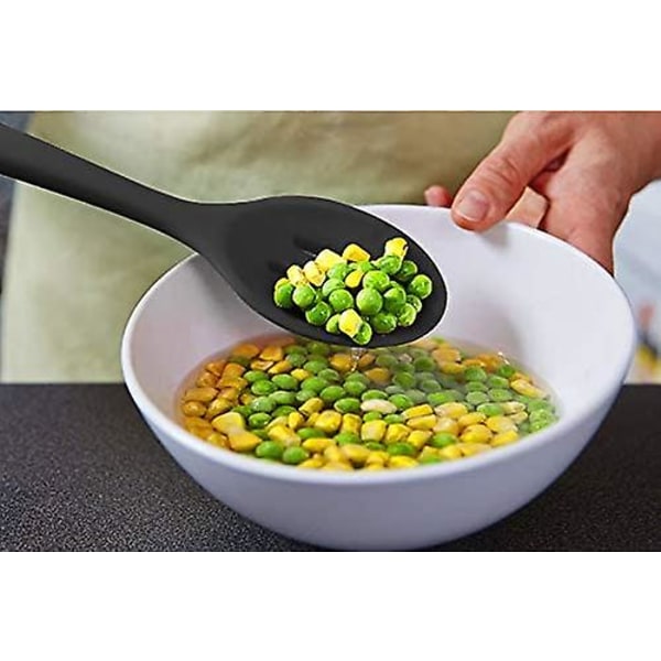 BPA-fri silikone køkkenredskabssæt - ske, øse og spartel - tåler opvaskemaskine - non-stick - varmebestandig (5 stk. sort)
