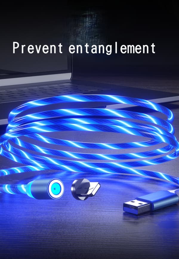 Magnetisk ladekabel 3A 360° rotasjon, LED Flytende 3 i 1