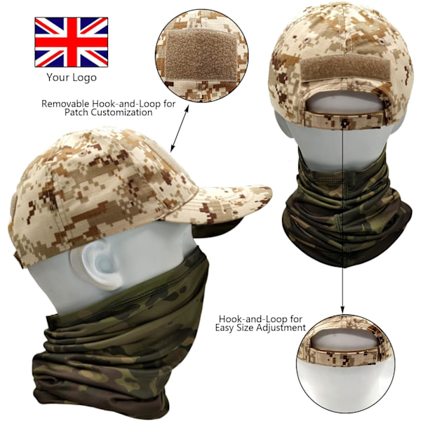 Camo Hatte til Mænd med Kølende Halsgaiter Baseball Caps Ansigtshalstørklæde Maske Hær Taktisk Militær Hat Halsrør Snoods til Løb Jagt Lejr Desert Pythons One Size