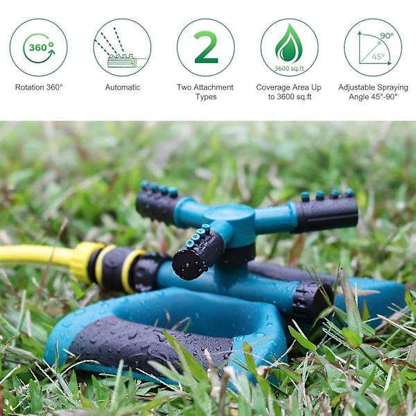 1 stk. Græsplænesprinkler med tre arme, indvendig gevind, tykkere, stabil, strømlinet design, leg for børn, høj effektivitet, 360 graders rotation, have sprinkler