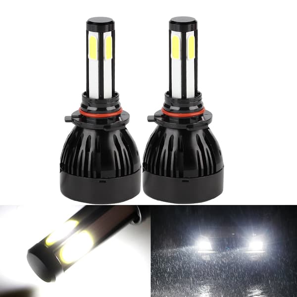 2 stk 9005/H10/HB3 COB LED frontlykter 80W 6000K Hvit 4-sidig frontlykt med kjølevifte
