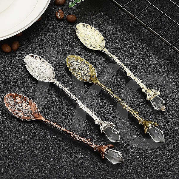 4 stk Vintage Kaffeskeer Udsmykket med Blomster Te Skeer Krystal Mælkesukkerske