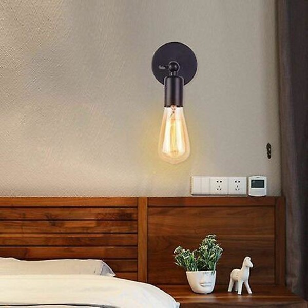 Industriel Jern Metal Vægskænke, Retro Edison Lampe E27 Sokkel Loft Retro Belysning Til Soveværelse, Stue, Spisestue, Gang (sort)
