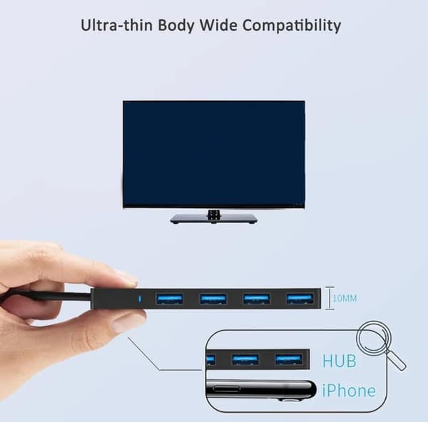 4-portars USB 3.0 Hub Splitter Extender Adapter, Multi-Port USB-expander för bärbar dator Xbox Flash Drive Tangentbord Musanslutning