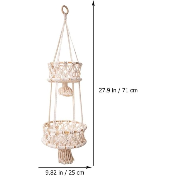 Hanging Basket 2 Tier Macrame Basket Hanging Fruit Basket Vegetable Basket Hotel Home Cotton Wall Basket