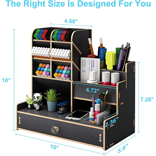 Puinen työpöydän järjestäjä, kynäteline työpöydälle, paperitavaroiden järjestäjä, työpöydän säilytyslaatikko (musta puu) Cherry Wood