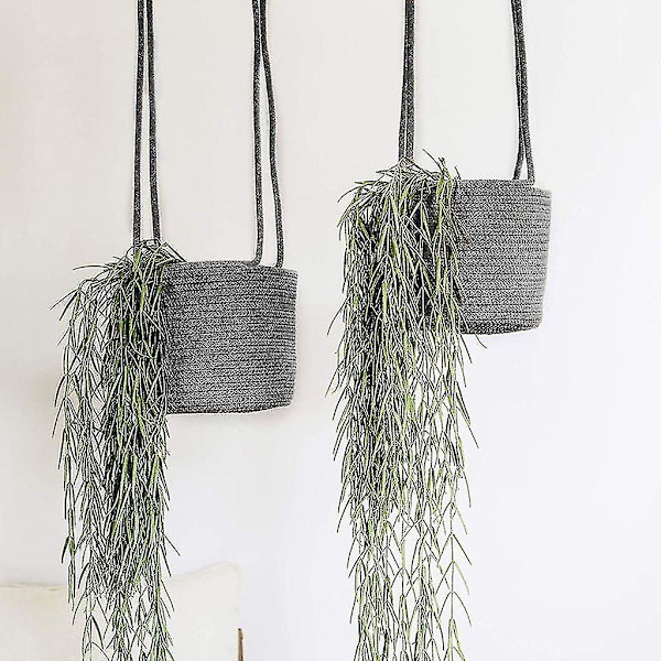 2 st Macrame Hängande Korgar Boho Dekoration Växtställ Bomullsrep Blomkruka Hängande Växtställ Inomhus Utomhus Balkong Väggdekoration