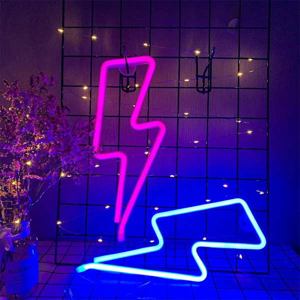 Blixtbult Neonljus Blått Neonljusskyltar Neonljus för väggar USB/Batteridriven Neon Nattlampa Neonljus Blixt LED Ljusskylt
