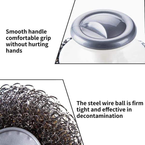 Sett med 3 metallskureputer med håndtak – ultra-resistente og holdbare børster i rustfritt stål.