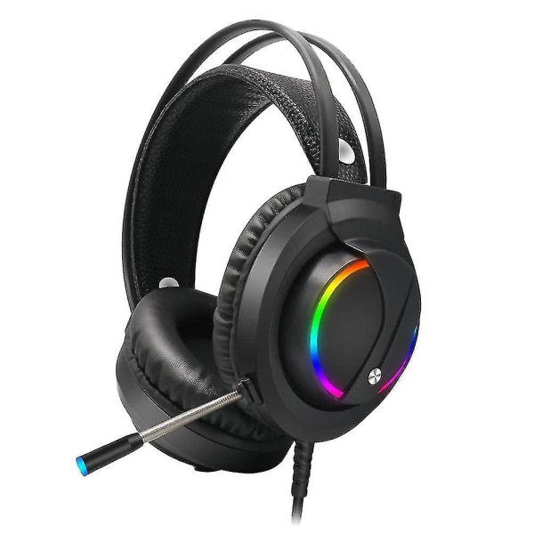 Gaming-headset med mikrofon-hovedtelefoner Rgb Light Surround Sound Usb Wired Gamer-øretelefon (sort)