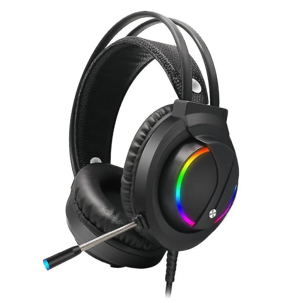 Gaming Headset med mikrofon, hovedtelefoner, RGB-lys, surround sound, USB-kablet gamer-øretelefon (sort)