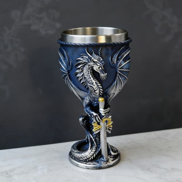 Middelalderlig \"Flaming Dragon\"-bæger — Elegant drageformet vinkrus — 7 oz beholder i rustfrit stål