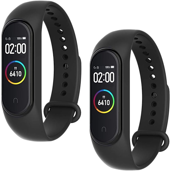 2 kpl Silikoniranneke Yhteensopiva Xiaomi Mi Band 3/4 kanssa, Säädettävä Värikäs Vaihtoranneke Pehmeä Urheilukellon Ranneke Korvaava Xiao:lle Black x 2