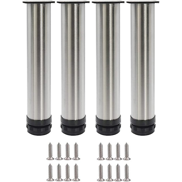 4 säädettävää jalkaa 200 mm korkeus Paksut kaapin jalat Pöydän jalat Huonekalujen jalat, Harjattu ruostumaton teräs, Säädettävä korkeus 0-15 mm Mukana ruostumattomasta teräksestä valmistetut S