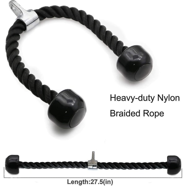 Tricep Rope Fitness Attachment Kaapeli kone irrotettava Heavy Duty -pinnoitettu nylon , jossa kiinteät kumipäät, musta