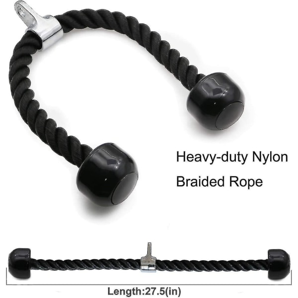 Triceps Tau Fitness Tilbehør Kabelmaskin Pulldown Heavy Duty Belagt Nylon Tau Med Solide Gummiende, Svart
