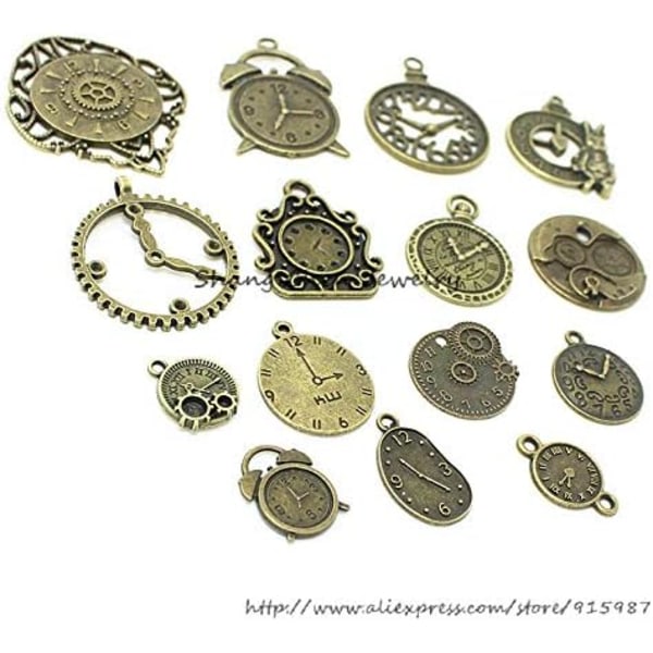 18 kpl/setti kello riipus charmeja, monivärinen sekoitettu antiikkinen pronssi kello hammaspyörä charmeja Steampunk kello riipus DIY korujen valmistus tarvikkeet