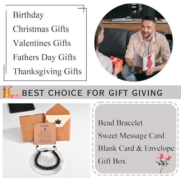 Gaver til Mænd Drenge, Kæreste Mand Armbånd Tigerøje Armbånd til Far Mormor Søn Onkel Bror, Perler Armbånd Gave til Fødselsdag Far Daddy (from Daughter) Daddy (from Daughter)