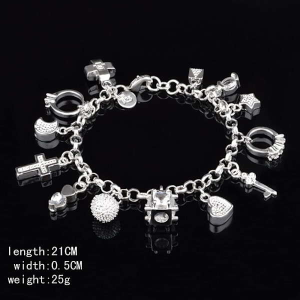 Armband Silver, 925 Sterling Silver Armband Charm Armband Kedja Armband för Flickor Kvinnor 30 * 4CM Silver