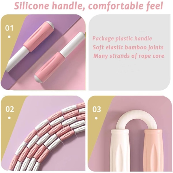 Blødt Perlehoppetov, Justerbart Tangle-Free Segmenteret Fitness Hoppetov til Mænd, Kvinder, Børn og Studerende (9 Fod, 280 cm) Pink