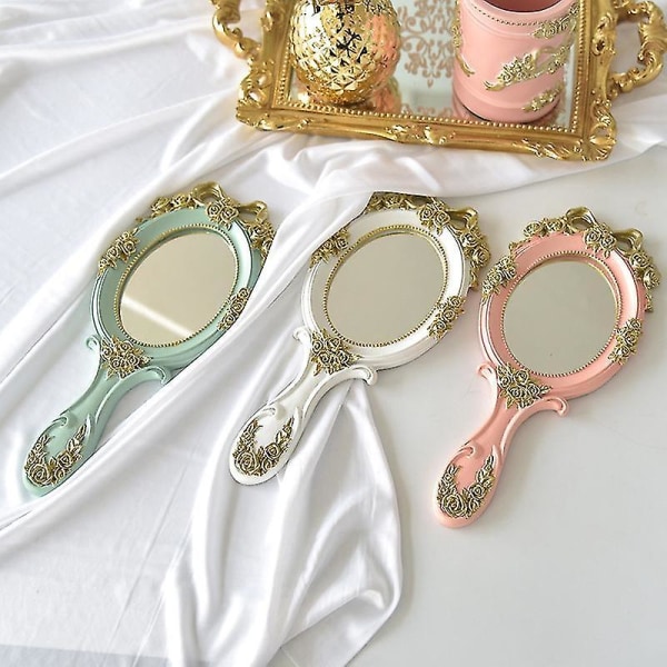 Sød Vintage Håndspejl Makeup Sminke Spejl Håndholdt Kosmetik Spejl Med Håndtag Til Gaver Pink
