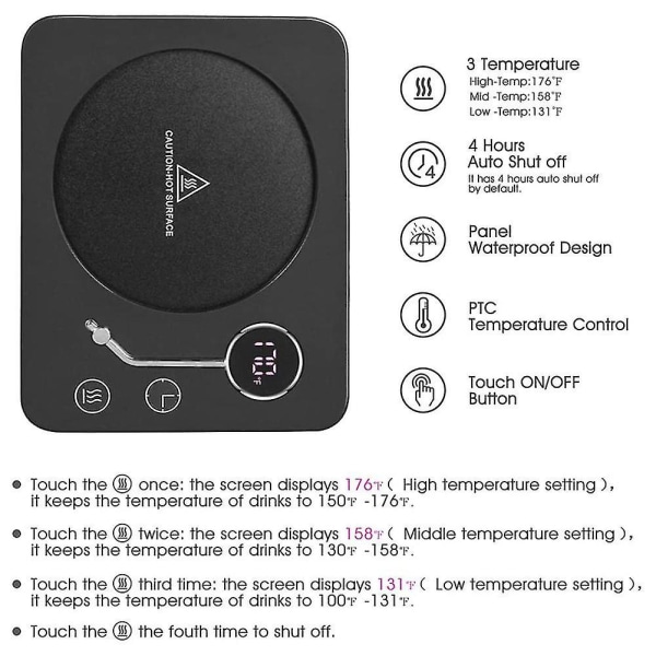 Muggvärmare Kaffe Värmare För Skrivbord: 3 Temp Inställningar Auto På/Av Kaffe Kopp Värmare Med 12 Timmar Tid