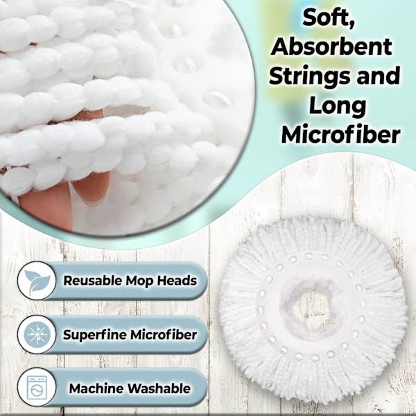 Erstatningshoder for mopp med roterende funksjon - 360° roterende mikrofibermoppefyll - Superabsorberende, universell - For hardtre, fliser, laminat og mer 3-pakning