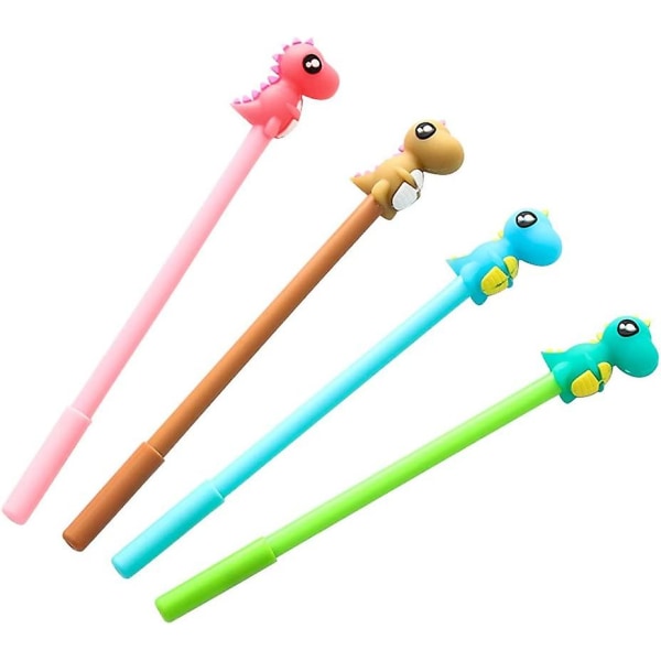 Cartoon Dinosaur Gelpennor för Kontors- och Skolmaterial, Svart Bläck (4-pack, slumpmässiga färger)