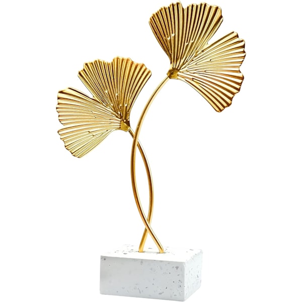 Ginkgo-blad ornamenter, guld ginkgo-blad skrivebordsdekorationsskulptur, moderne kreativ boligindretning accenter statue til kontor, soveværelse, bogreol (G Gold