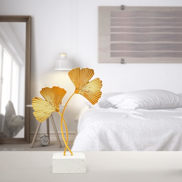 Ginkgo blad prydnader, guld ginkgo blad skrivbordsdekoration skulptur, modern kreativ heminredning accenter staty för kontor, sovrum, bokhylla (G Gold