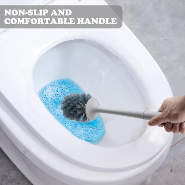 Toalettborste, Funnydin 2-pack Toalettborstar & Hållare, Toalettborste Set för Enkel Rengöring - Enkel att Montera, Droppfri, Toalettstädare Borste Grey & White 2P Toilet Brushes
