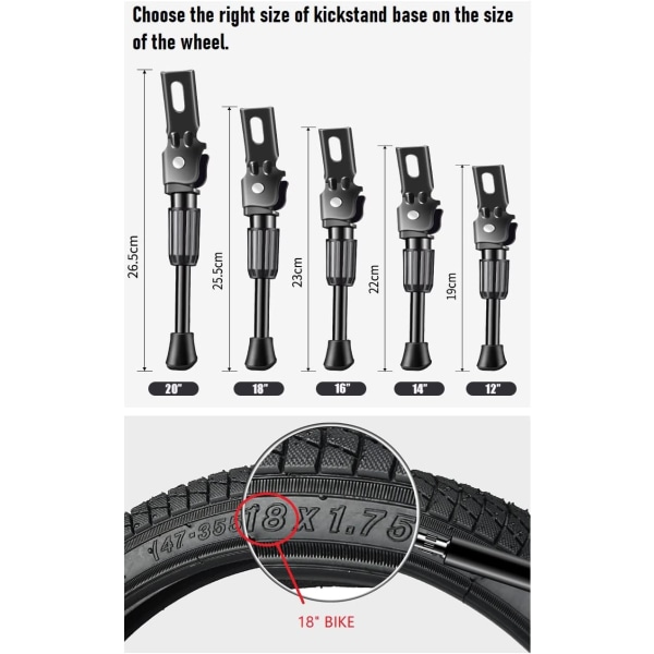 Børnecykel støtteben 12~20 tommer, enkeltsidet støtteben cykel støtte til børn 12\" 14“ 16” 18“ 20\" cykel støtteben