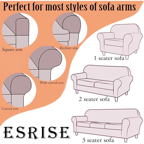 Armlenestoltrekk, Stretch Armstol Sofa Armlenetrekk Anti-Skli Spandex Polyester Sofa Stol Arm Kapp Trekk for Møbelbeskytter, Sett Light Grey