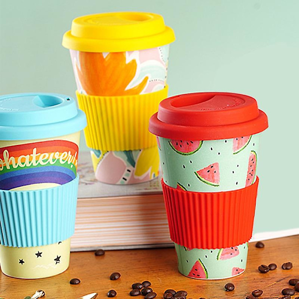 470ml Kaffekopp med Dekaldesign, Isolering, Bärbar, Nedbrytbar Bambusfiber, Resekopp