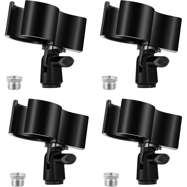 4 stk Alsidig mikrofonclips, justerbar mikrofonholderclips til mikrofoner med ydre diameter mellem 32 mm og 60 mm, med 5/8" til 3/8" skrueadapter
