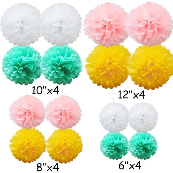 16 stk. Mix Tissue Paper Pompoms Pom Poms Blomster Håndlavede Bryllupsfest Dekorationer Kugler, Gul Skygge Yellow Shade