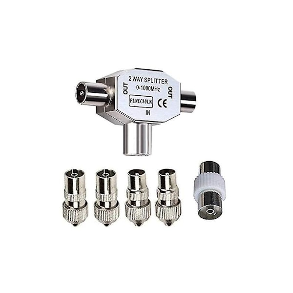 Kabel-TV-splitter Koaksialplugg Koaksialt digitalt signal Antennesplitter + 2 x Hunn 2 x Hann TV-antenne Koaksialkabelkontakt Adapter 1 sett