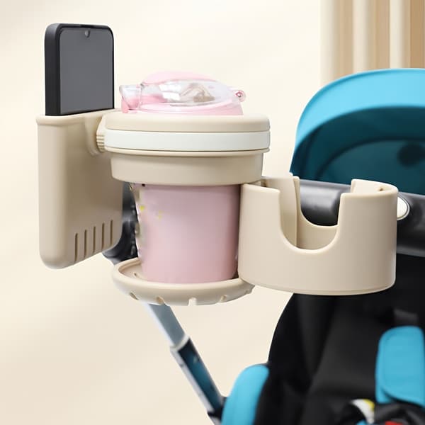 3-i-1 kop- og flaskeholder til barnevogn (med telefonholder) — Holdbart PP-materiale