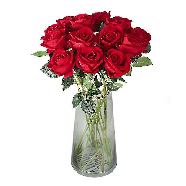 10 stk ekte touch roseblomster flanellblomst kompatibel med bryllupshjemmedekor