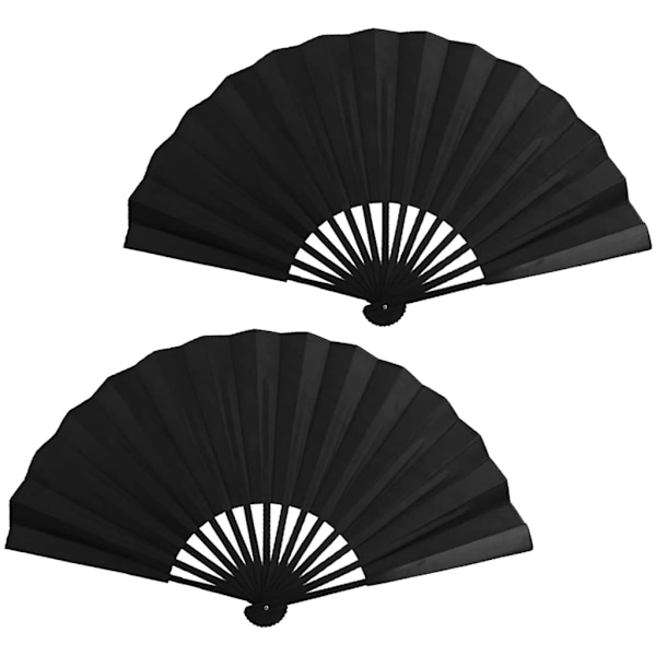 Handfläkt Vikbar, Tyg Handfläkt, 2 st Svarta Vikfläktar, Kinesiska/Spanska Handhållna Fläktar (Svart-2st)